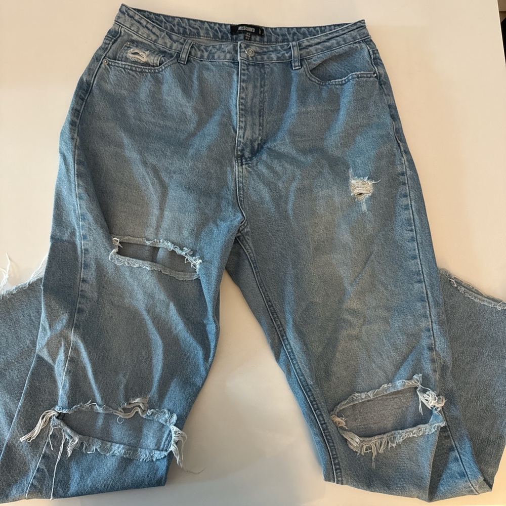 Missguided Light Blue Distressed Boyfriend Jeans